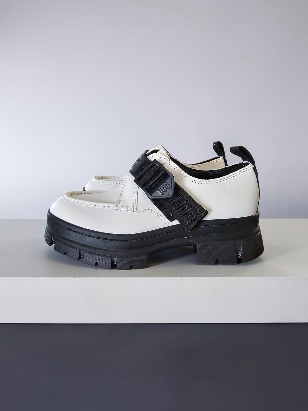 UGG White and Black Uug Sole Mary Jane Loafers